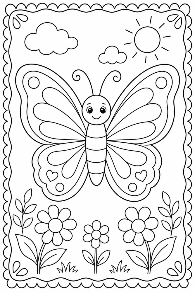 Preschool Butterfly Large Border coloring page
