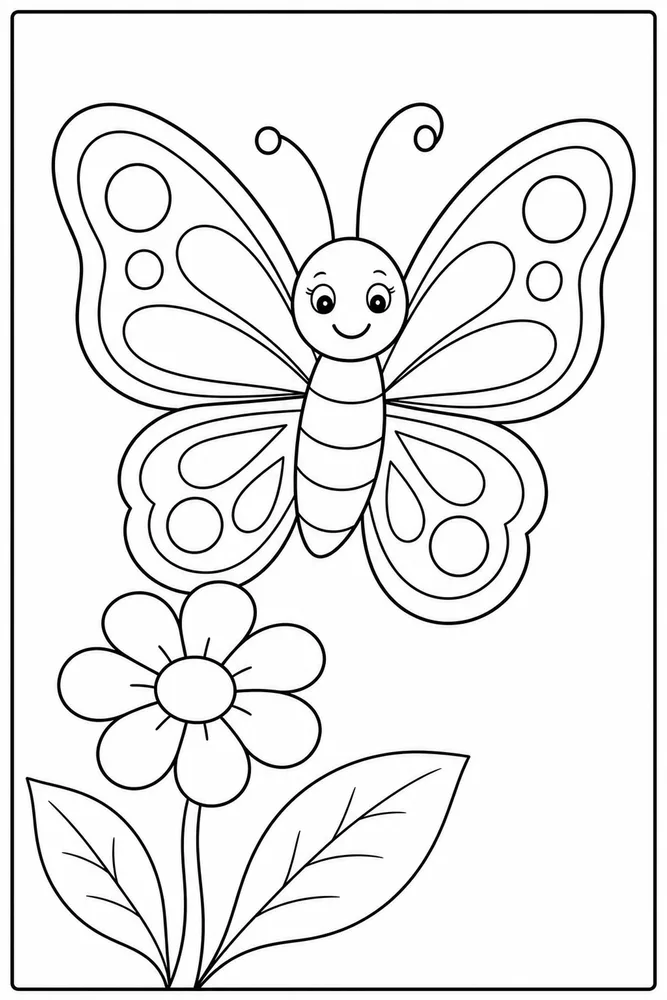 Preschool Butterfly Simple Flower coloring page