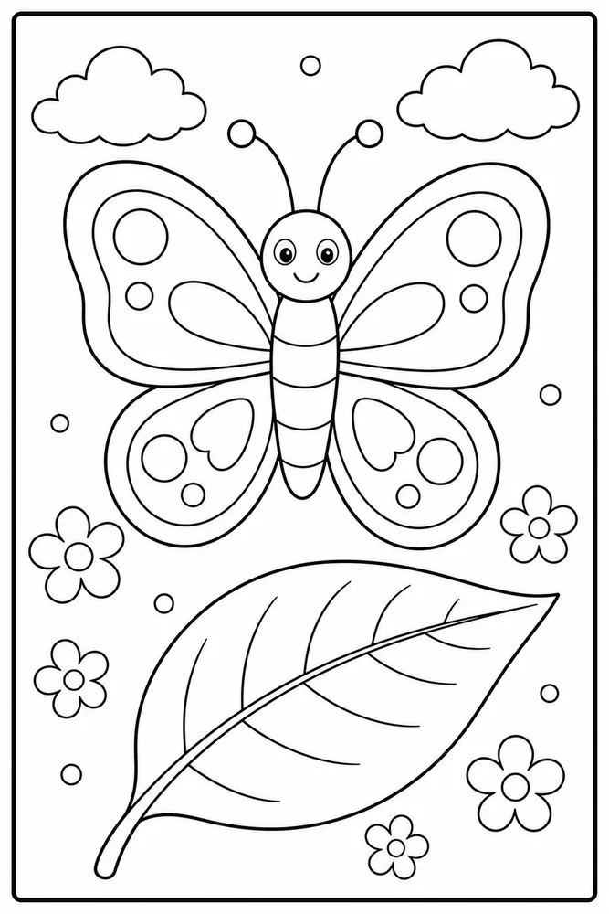 Preschool Butterfly Simple Leaf coloring page