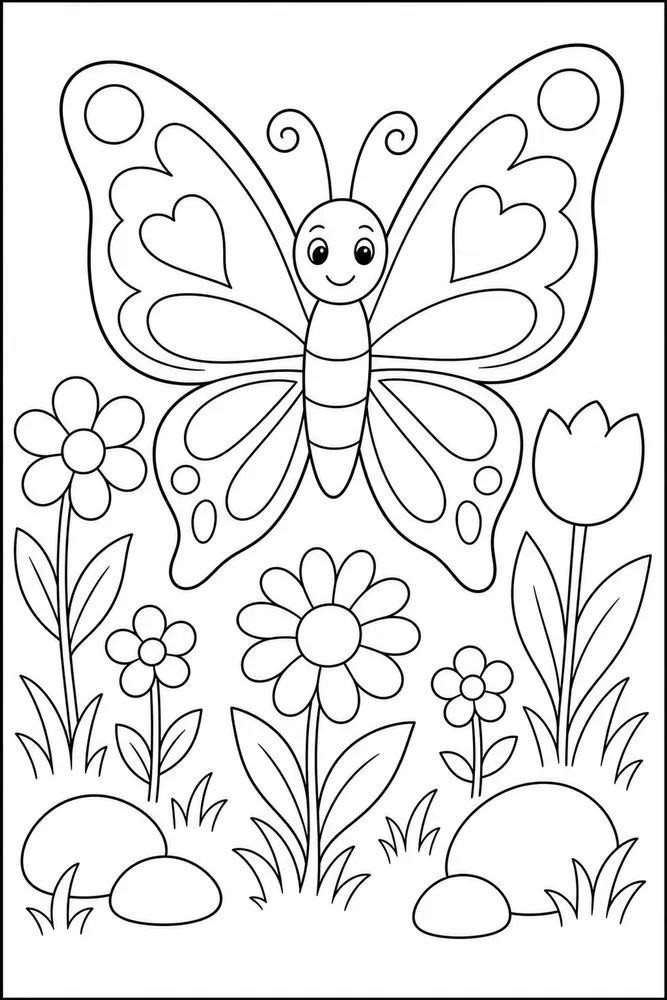 Preschool Butterfly Starter Garden coloring page