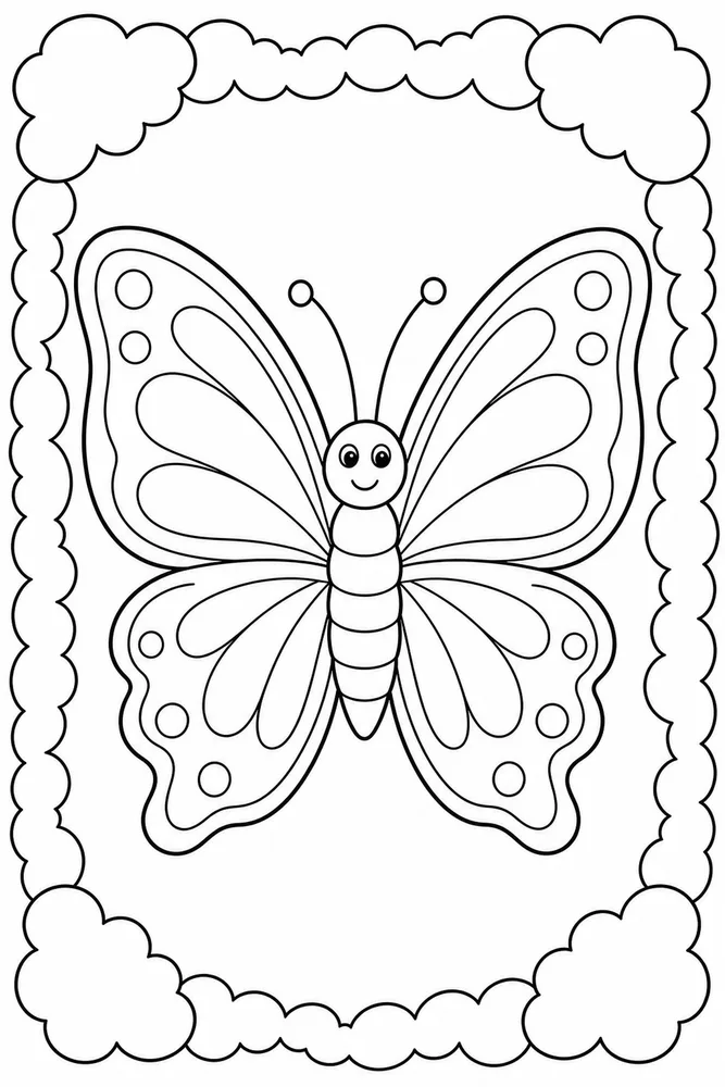 Rainbow Butterfly Cloud Border coloring page