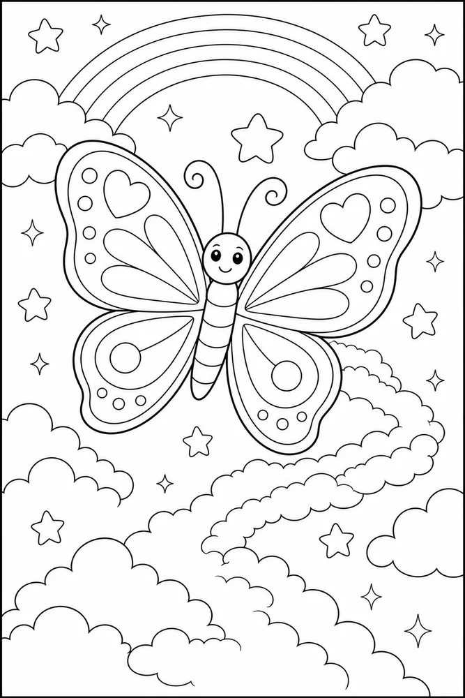 Rainbow Butterfly Cloud Path coloring page