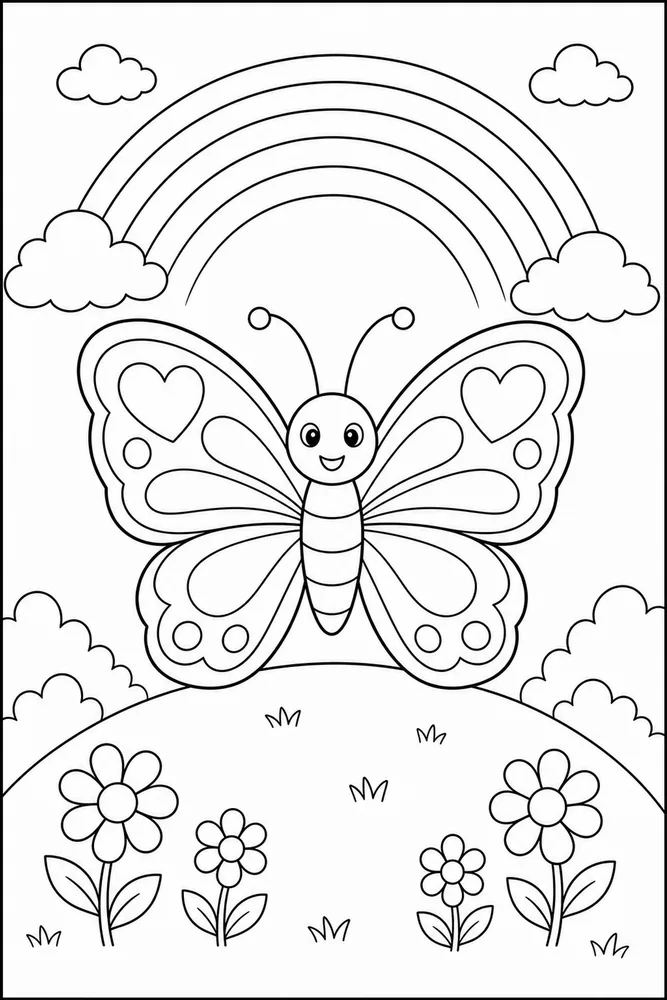 Rainbow Butterfly Hilltop Rainbow coloring page