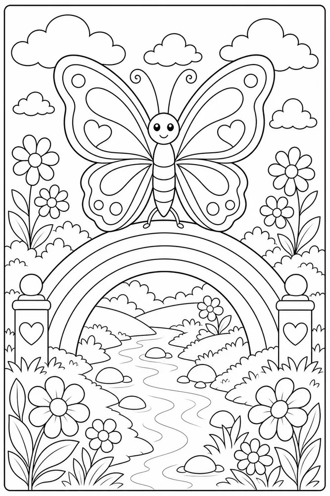 Rainbow Butterfly Rainbow Bridge coloring page