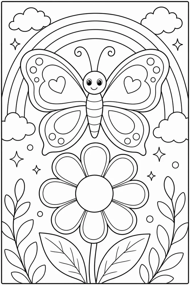 Rainbow Butterfly Rainbow Flower coloring page