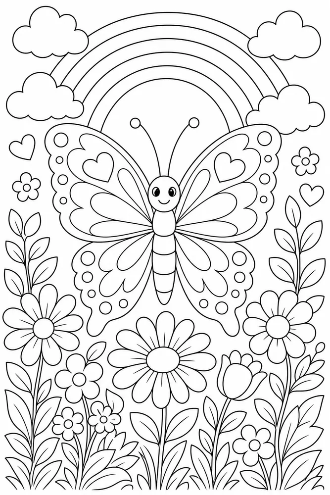 Rainbow Butterfly Rainbow Garden coloring page