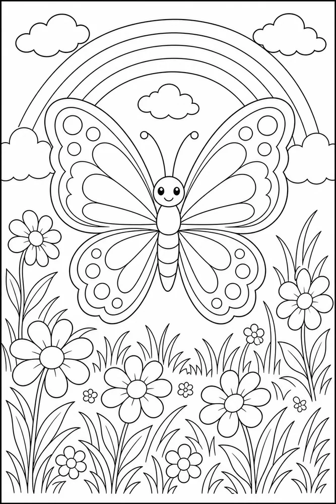 Rainbow Butterfly Rainbow Meadow coloring page