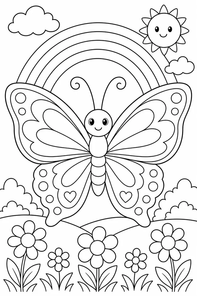 Rainbow Butterfly Simple Rainbow Scene coloring page