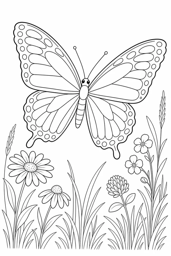Realistic Butterfly Field Background coloring page