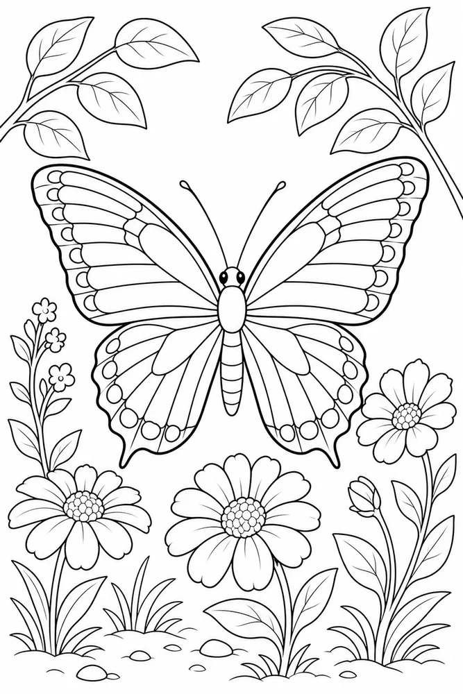Realistic Butterfly Habitat Portrait coloring page