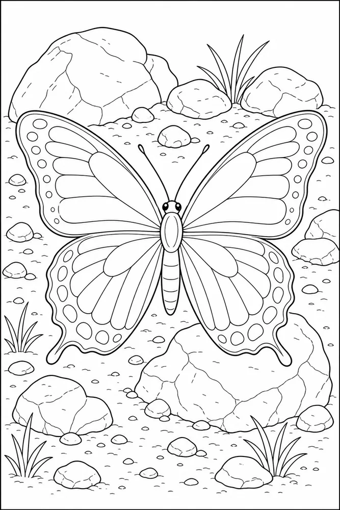 Realistic Butterfly Rocky Ground coloring page