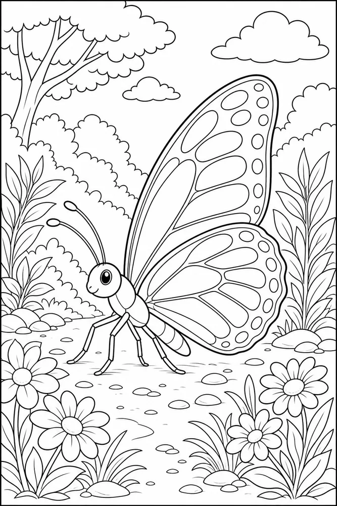 Realistic Butterfly Walking Pose coloring page