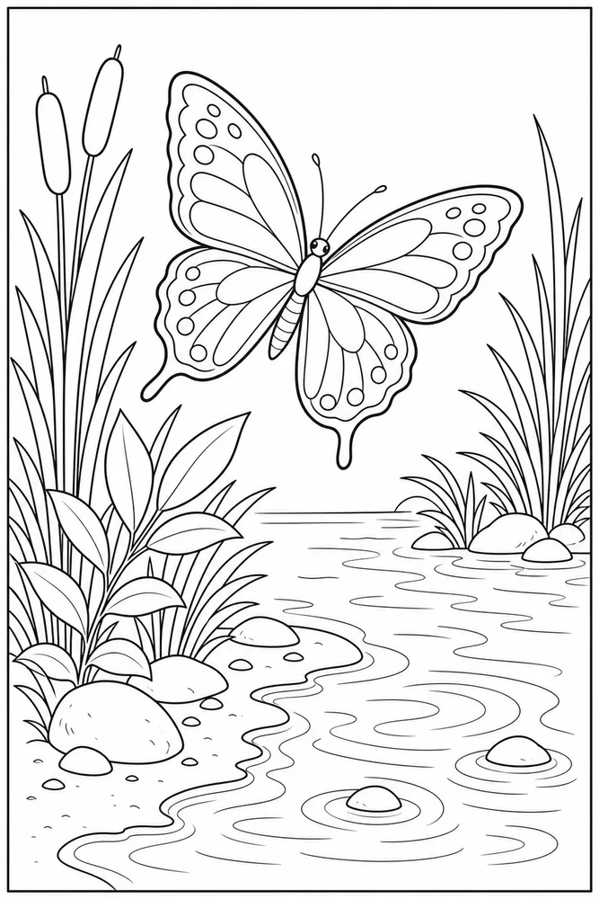 Realistic Butterfly Water Edge coloring page