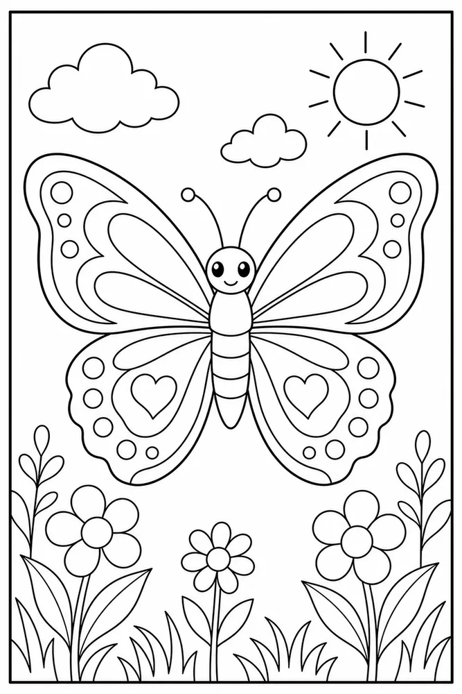 Simple Butterfly Simple Border coloring page