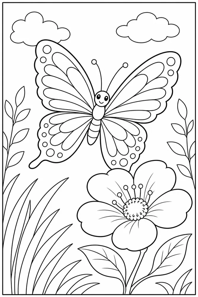 Spring Butterfly Bee Free Blossom coloring page