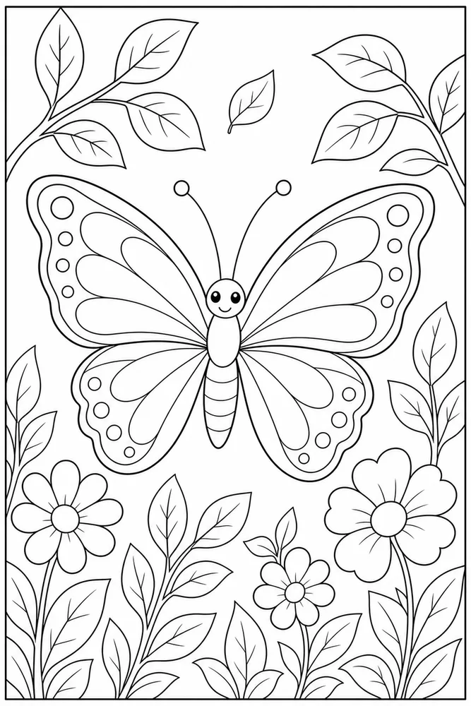Spring Butterfly Fresh Leaves coloring page