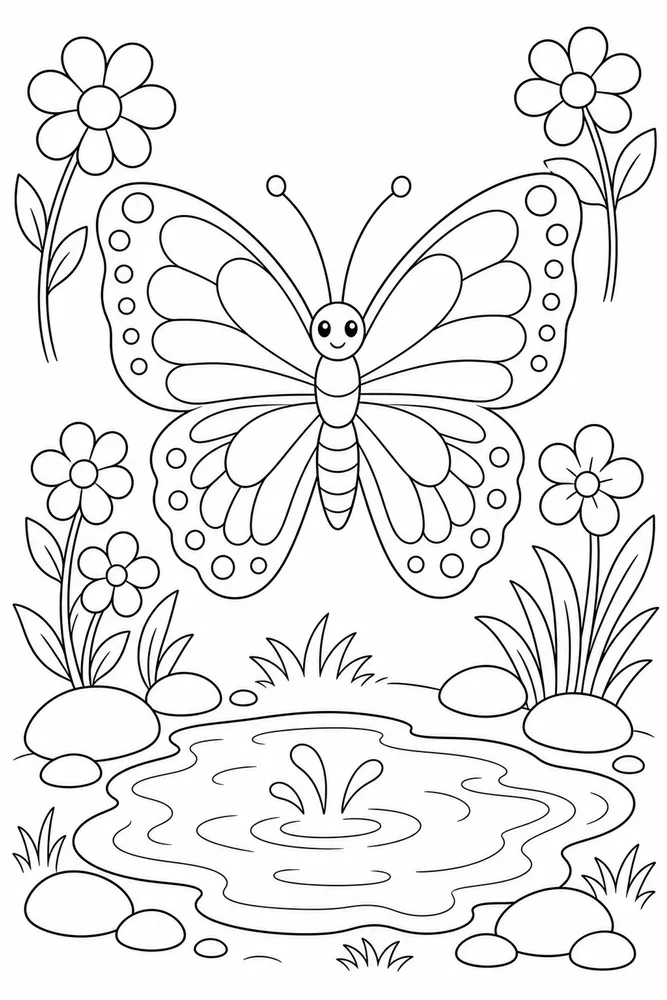 Spring Butterfly Garden Puddle coloring page