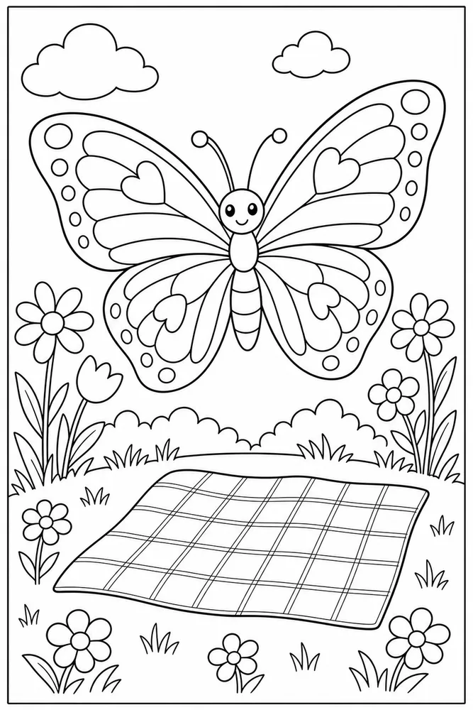 Spring Butterfly Picnic Blanket coloring page