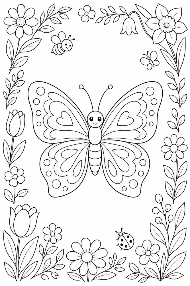 Spring Butterfly Spring Frame coloring page