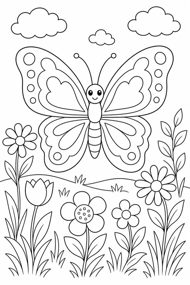 Spring Butterfly Spring Meadow coloring page