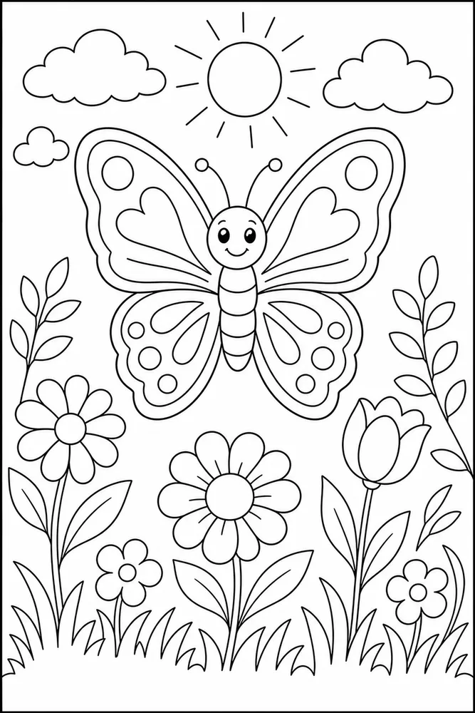 Spring Butterfly Sunny Garden coloring page