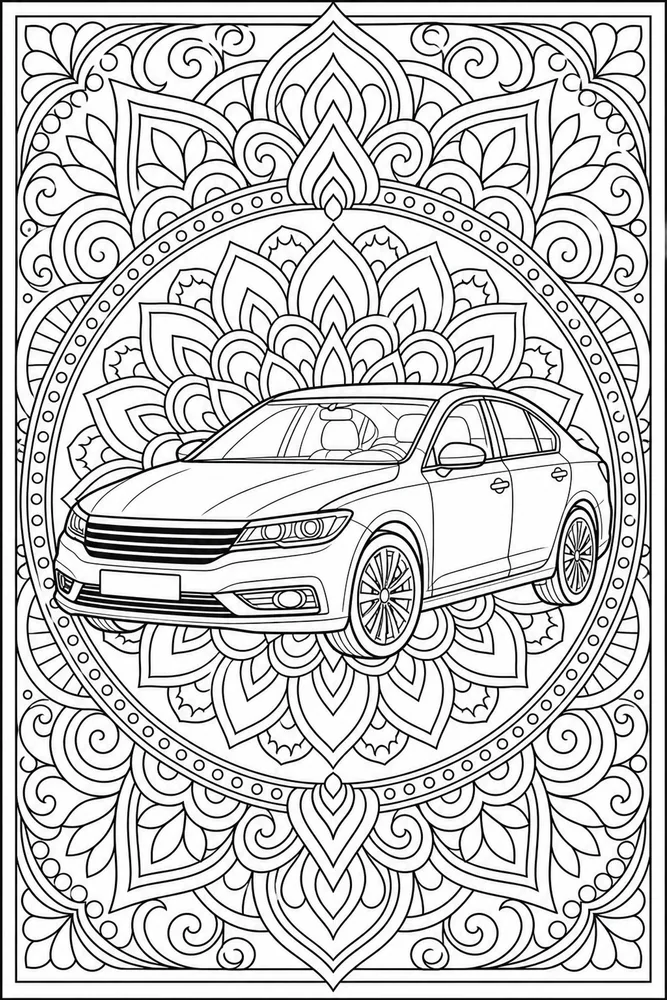 Adult Car Balanced Mandala Frame coloring page