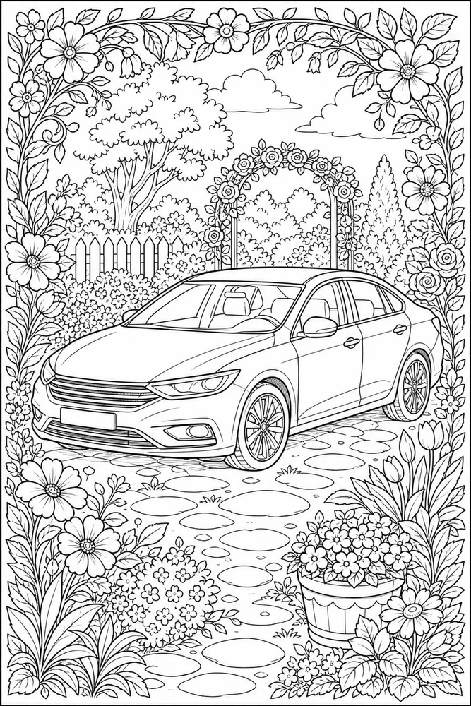 Adult Car Detailed Garden Frame coloring page