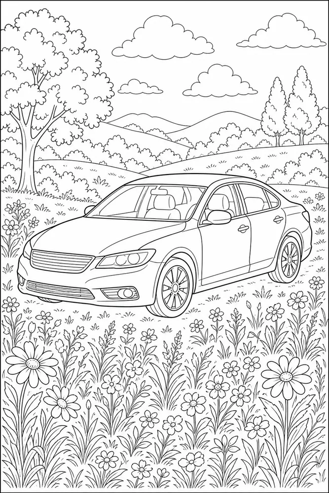 Adult Car Detailed Meadow coloring page