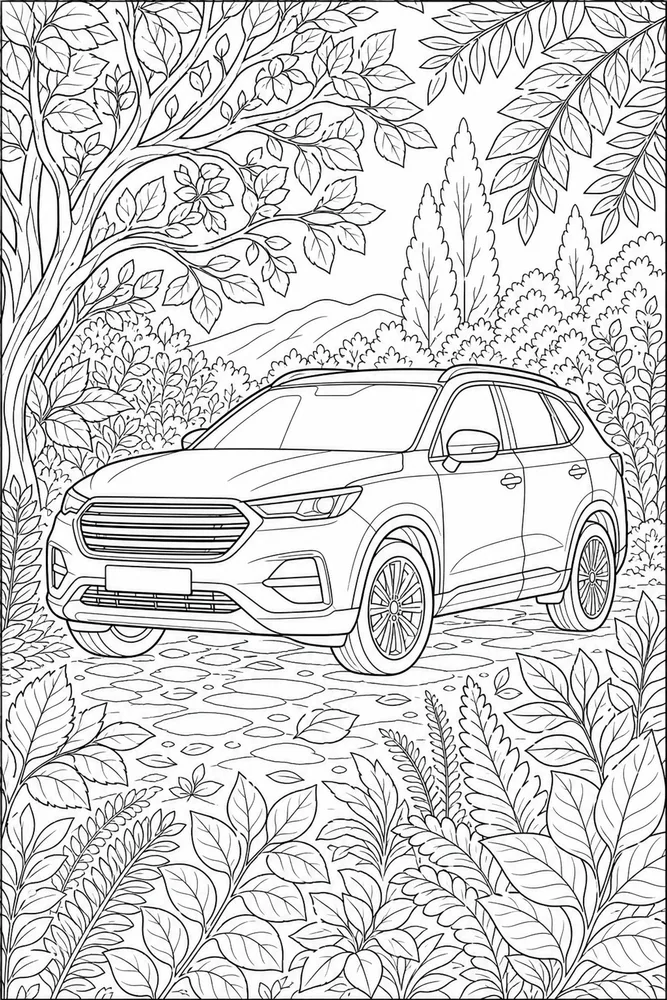 Adult Car Intricate Leaves coloring page