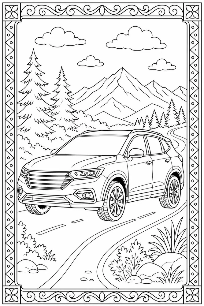 Adult Car Line Pattern Border coloring page