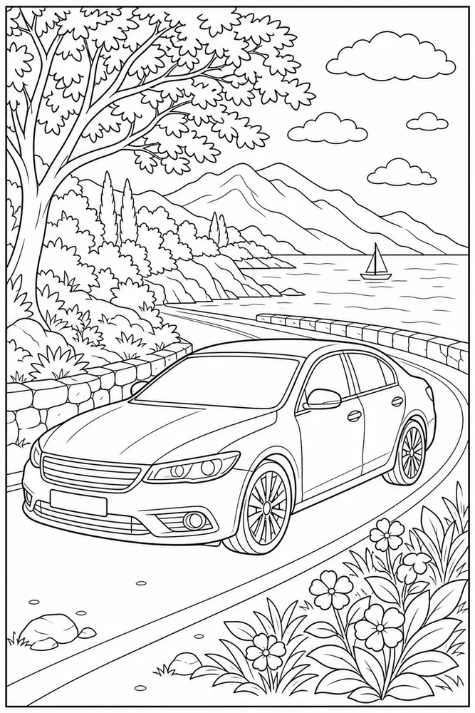 Adult Car Mindful Scene coloring page