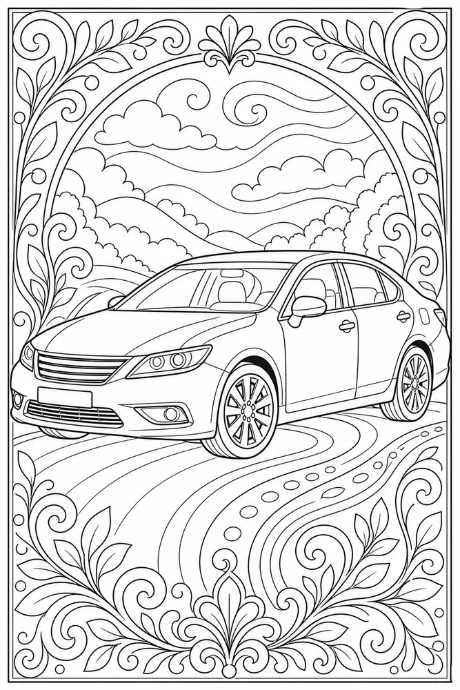 Adult Car Ornamental Background coloring page