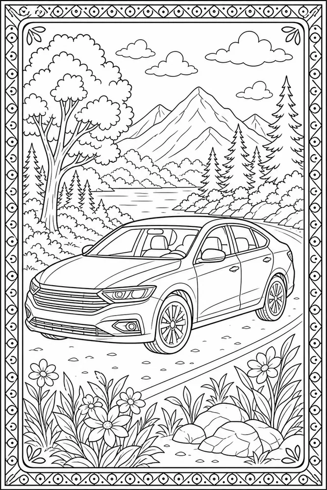 Adult Car Patterned Border coloring page