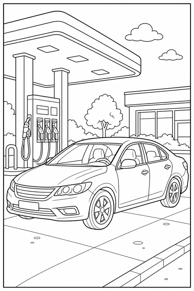 Car Car At Gas Station coloring page