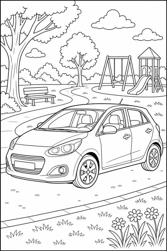 Car Car By Neighborhood Park coloring page