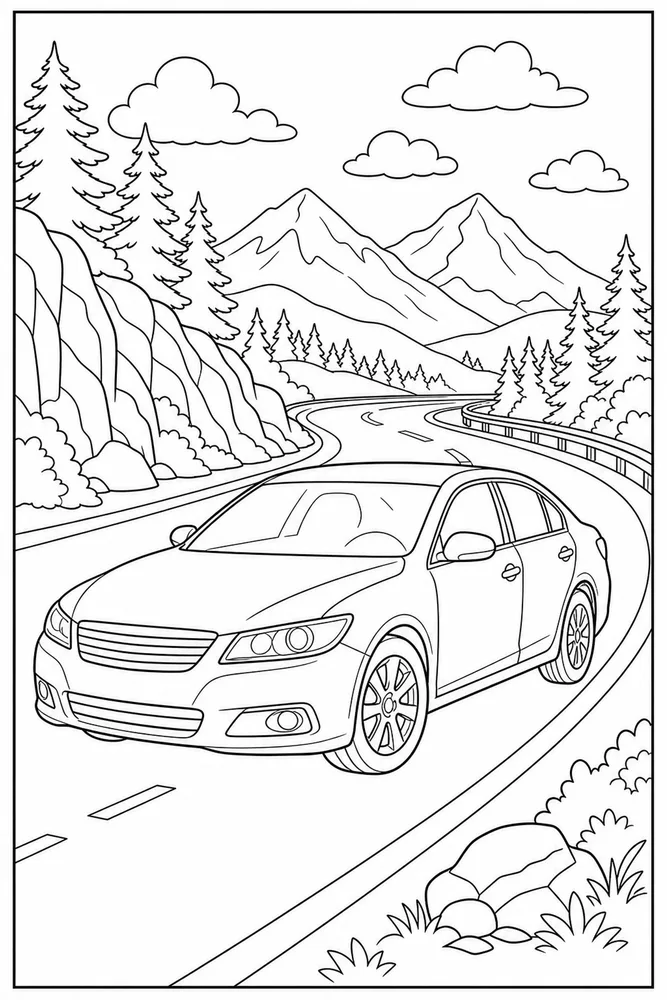 Car Car On Curving Road coloring page
