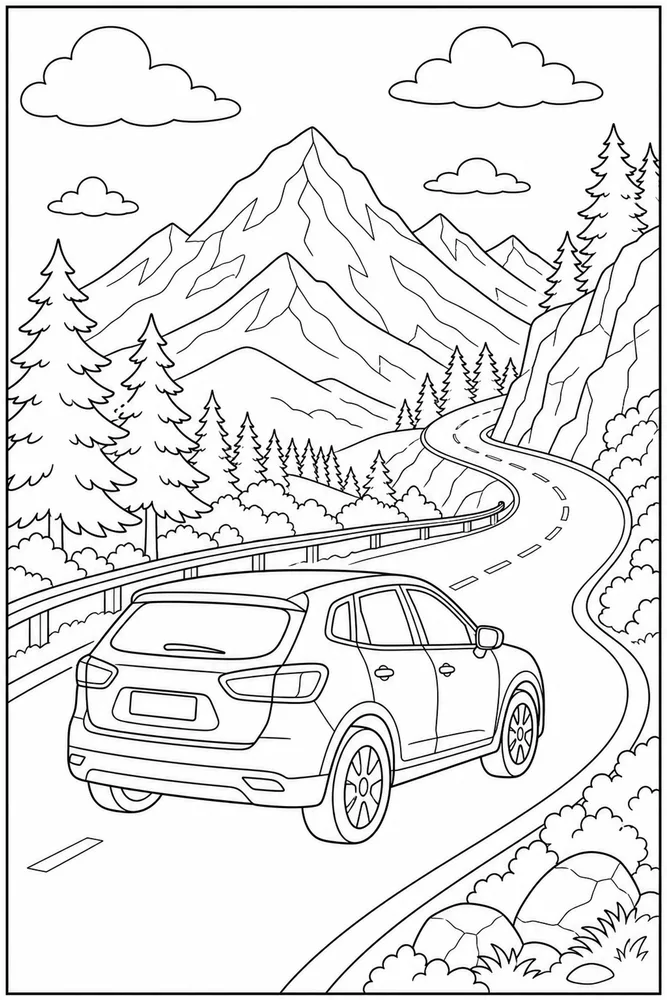 Car Car Road Trip Mountains coloring page