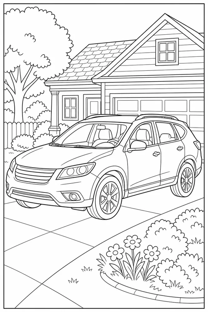 Car Family Car Driveway coloring page