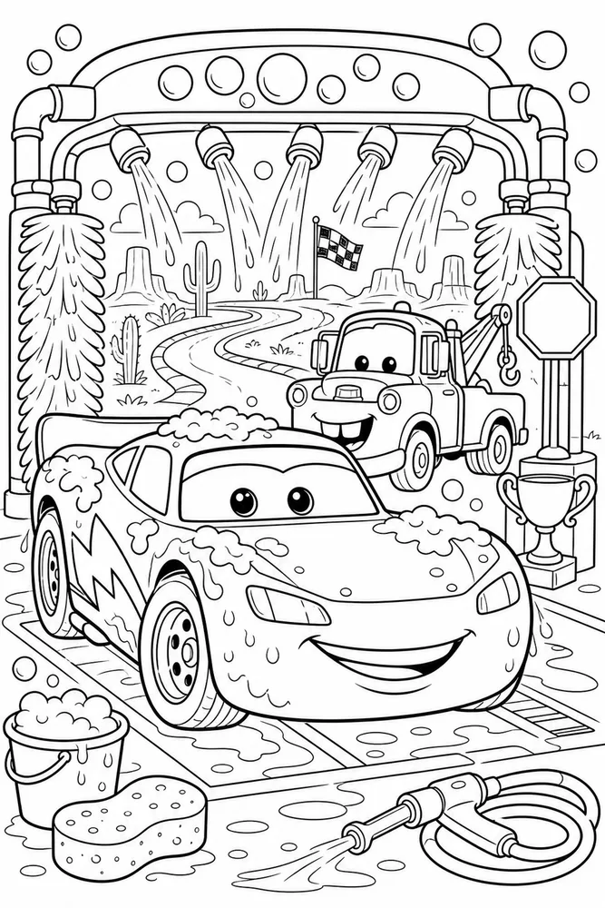 Lightning McQueen Car Car Wash Race Car printable coloring page