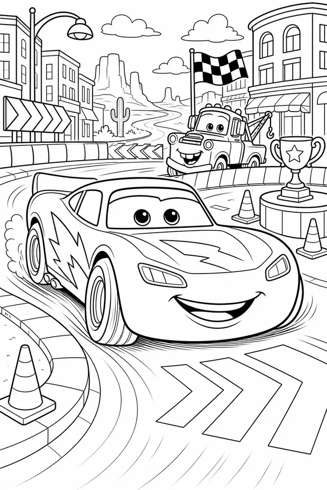 Lightning McQueen Car City Street Race Car Turn printable coloring page