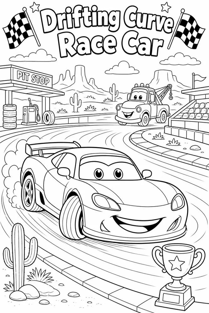 Lightning McQueen Car Drifting Curve Race Car printable coloring page
