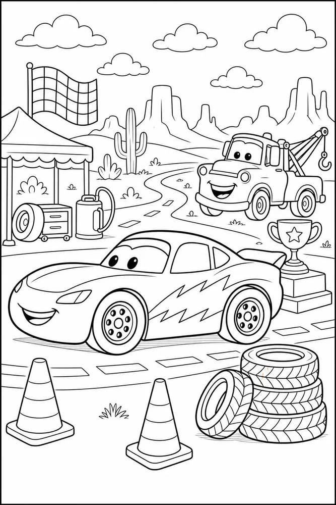 Lightning McQueen Car Lightning Race Car Side Profile printable coloring page