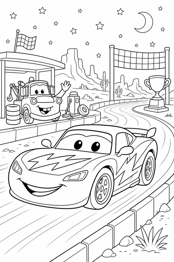 Lightning McQueen Car Night Track Race Car printable coloring page