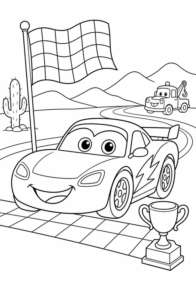 Lightning McQueen Car Race Car At Checkered Flag printable coloring page