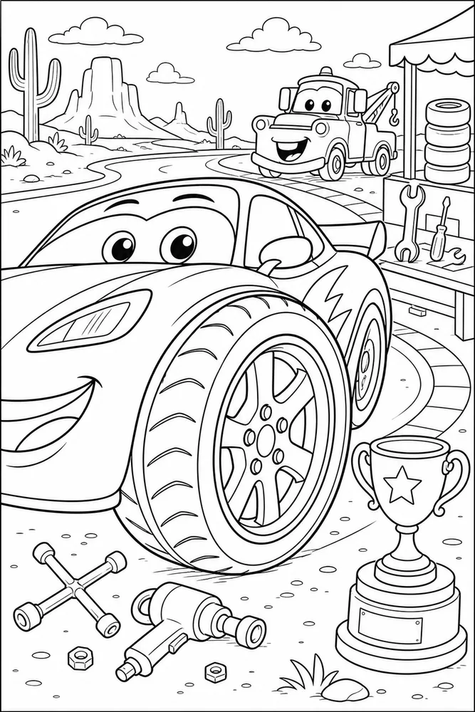 Lightning McQueen Car Race Car Tire Close Up printable coloring page