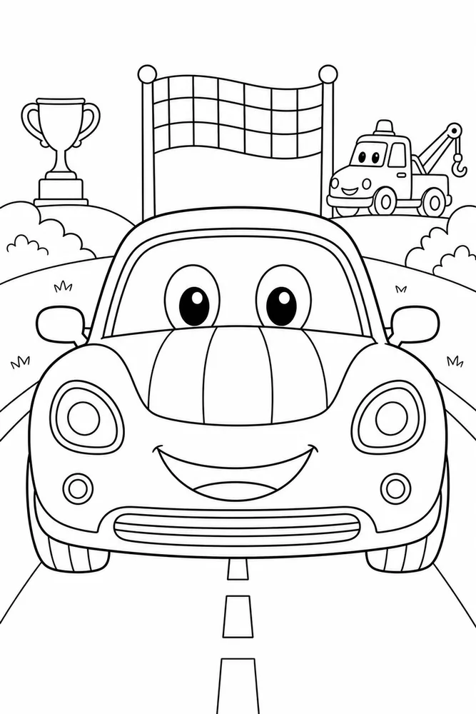 Lightning McQueen Car Smiling Red Race Car Front View printable coloring page