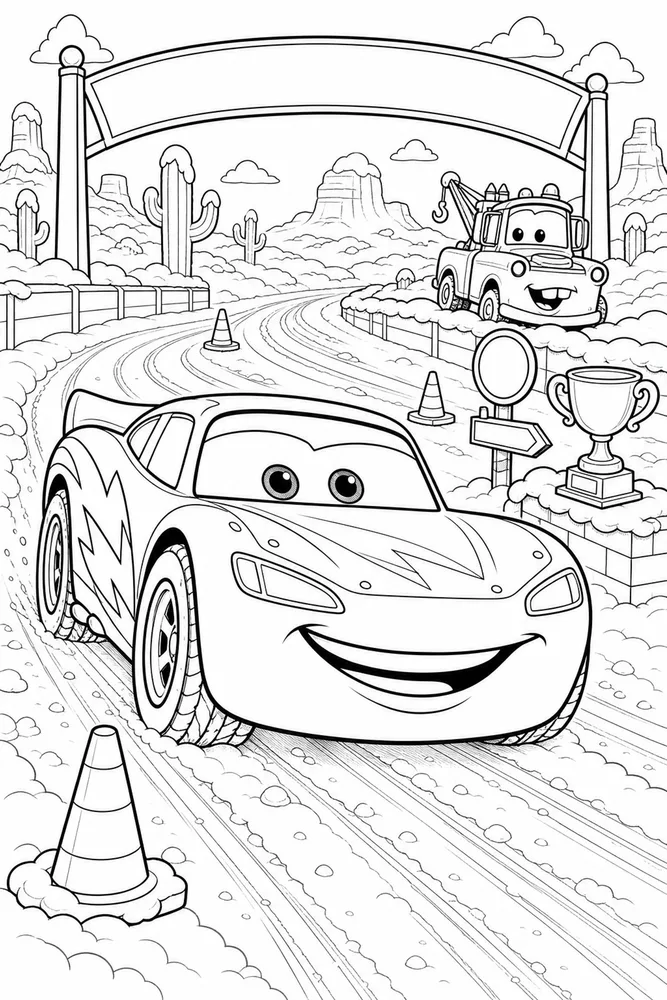 Lightning McQueen Car Snowy Road Race Car printable coloring page
