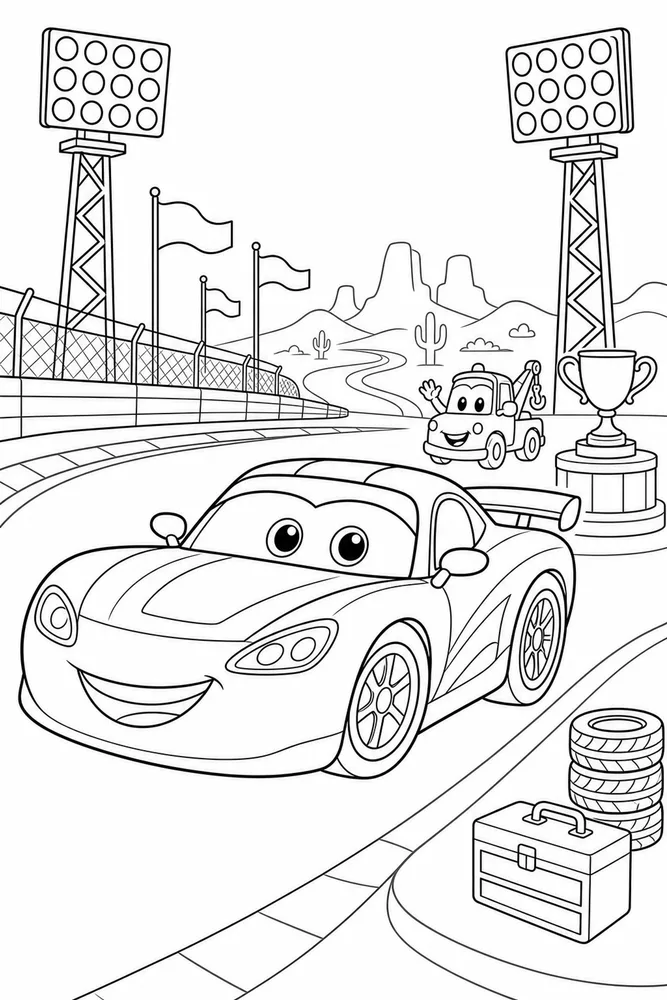 Lightning McQueen Car Stadium Lights Race Car printable coloring page