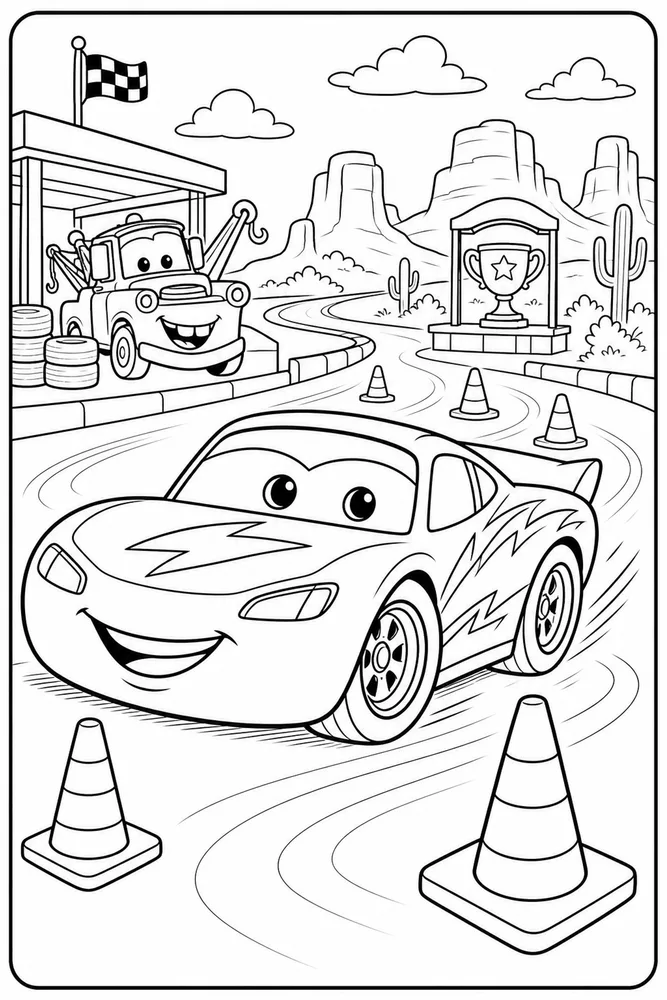 Lightning McQueen Car Training Cones Race Car printable coloring page
