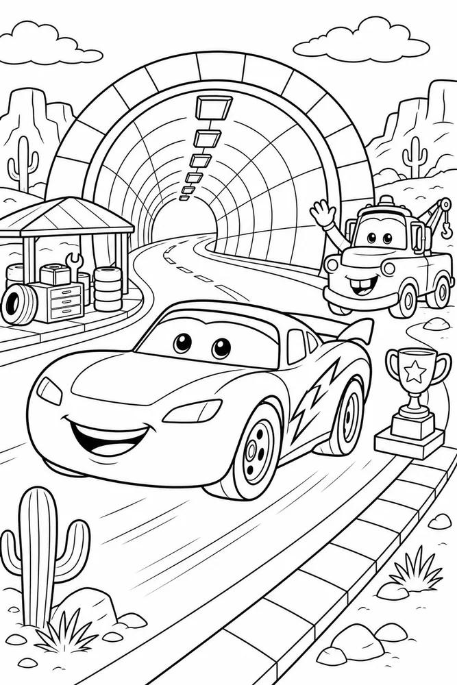 Lightning McQueen Car Tunnel Drive Race Car printable coloring page